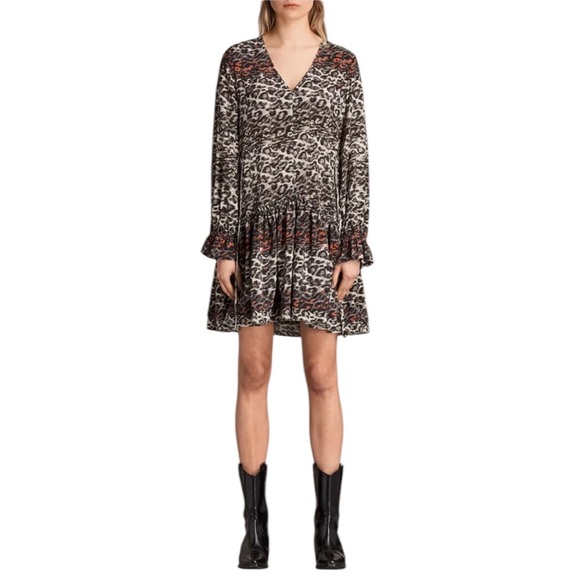 ALL SAINTS ALIA JUBA SILK RELAXED MINI DRESS SIZE SMALL - Picture 3 of 16